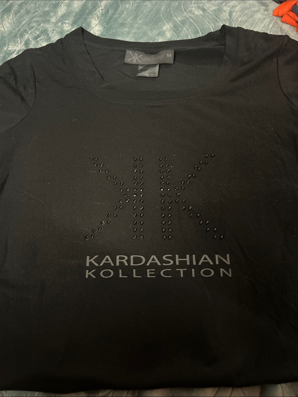 Kardashian Kollection Black Studded KK Logo Tee